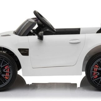 Coche eléctrico niños MercedesGT AMG 12v, asiento con funda, ruedas goma, blanco - INDA431-AC-HL2588